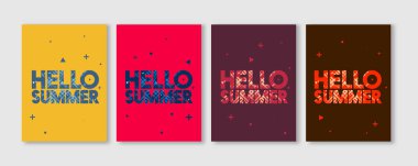 En az Merhaba yaz tipografik vektör el ilanı Şablonlar - yaratıcı canlı renkler metin tasarım çizimler