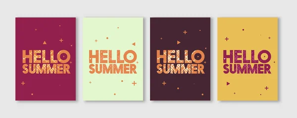 Minimale Hello zomer typografische Vector Flyer sjablonen - creatieve levendige kleuren tekst Design illustraties — Stockvector