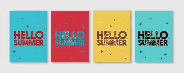 Minimal Hello Summer Typographic Vector Flyer Templates - Creative Vibrant Colors Text Design Illustrations — Stock Vector