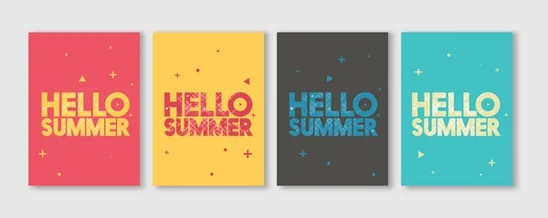 Minimale Hello zomer typografische Vector Flyer sjablonen - creatieve levendige kleuren tekst Design illustraties — Stockvector