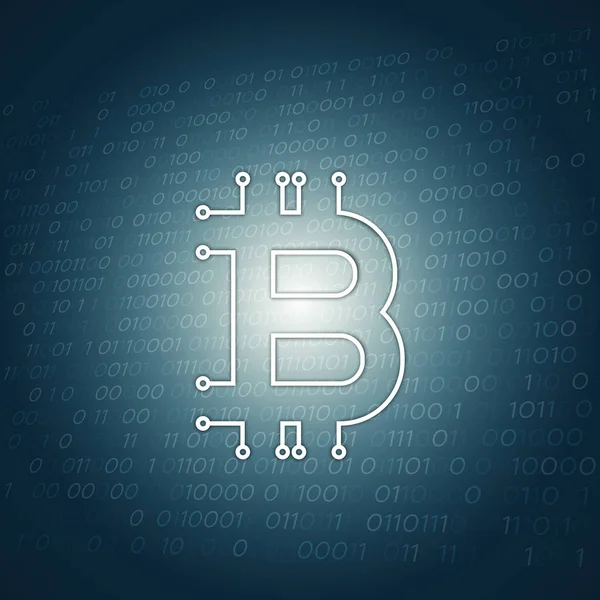 Bitcoin Logo op 3D-blauwe binaire Code achtergrond - abstracte futuristische informatie technologie illustratie — Stockvector