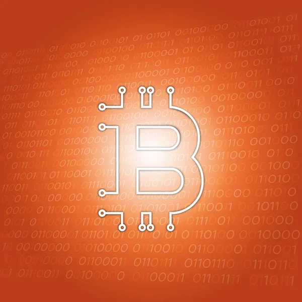 Logo de Bitcoin en el fondo del código binario naranja 3D - Ilustración futurista abstracta de la tecnología de la información — Vector de stock