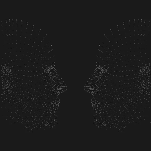 2 3 d グレー サイボーグ男ポイント メッシュ頭顔をベクトル イラスト黒背景 - 未来の粒子設計 — ストックベクタ