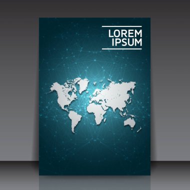 Dünya harita Flyer şablonu soyut ağ kafes - dijital Internet şeyler teknoloji şablon vektör düzenlenebilir arka plan ile