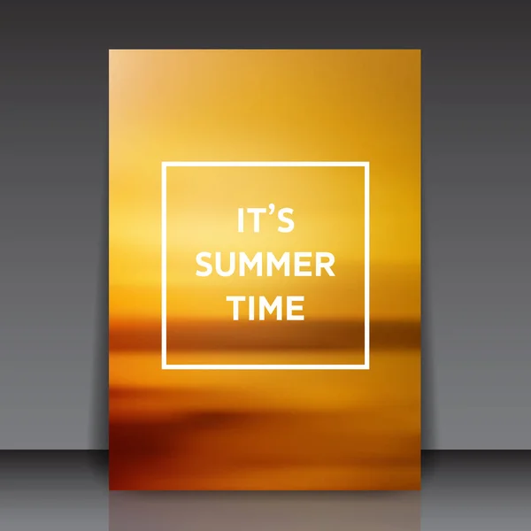 It's summer time text on blurry background - orange abstract flyer template vector illustration — Stock Vector