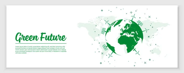 Green Environment Earth Banner Design Concept Green Future Wind Powers — Stock Vector