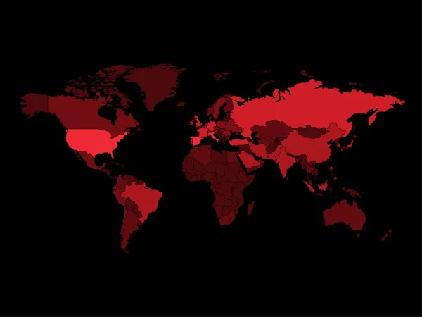 2019 Ncov Países Infectados Mapa Mundo Ilustração Vetorial — Vetor de Stock