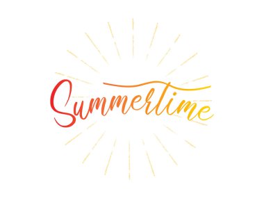 Soyut güneş desenli turuncu yaz logosu. Yaz afişi, etiket, poster, broşür için Vektör İllüstrasyonu.