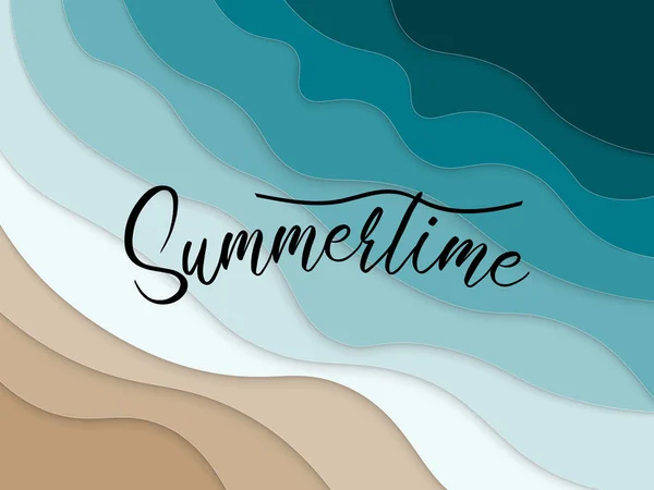 Summertime Texte Sur Fond Été Abstrait Bleu Mer Plage Avec — Image vectorielle