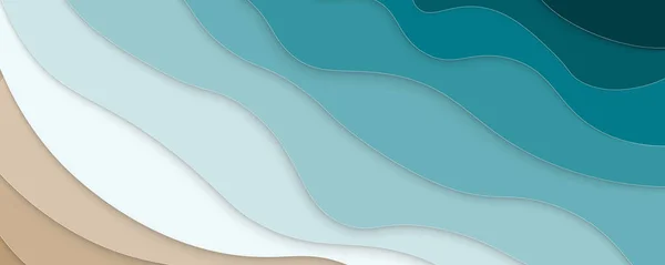 Błękitne Morze Plaża Abstrakcyjne Letnie Tło Papierowymi Falami Baner Karta — Wektor stockowy