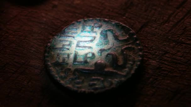 Close up of very old coins — Stock Video