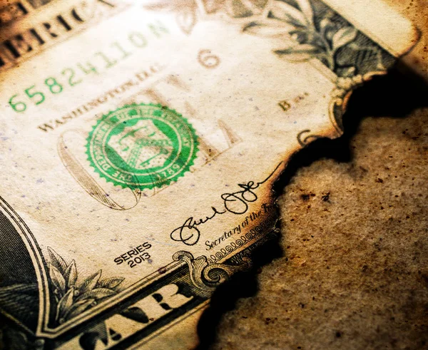 Close Burnt Dollar Notes — Stock Photo, Image