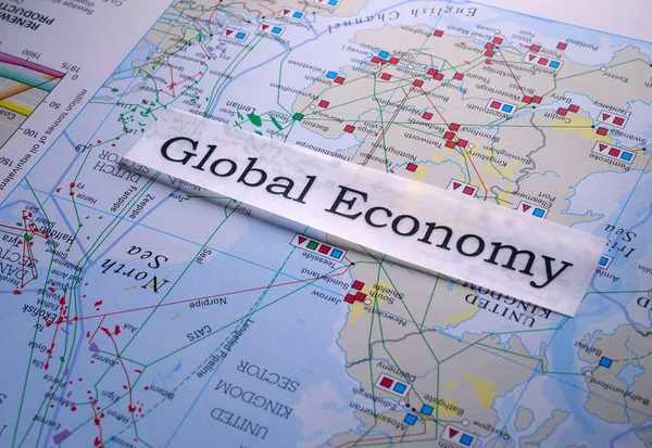 Close Van Global Economy Tag Een Wereld Kaart — Stockfoto