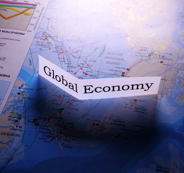 Close Global Economy Tag World Map — Stock Photo, Image