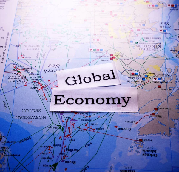 Close Global Economy Tag World Map — Stock Photo, Image