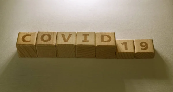 Covid Word Written Wood Blocks — Stock fotografie