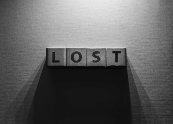 Lost Word Napisany Blokach Drewna — Zdjęcie stockowe