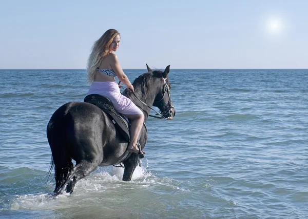 Horse woman in the sea — Stock Photo, Image