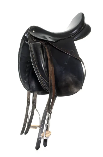 Black leather saddle — Stock Photo, Image