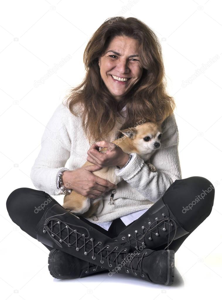 woman and chihuahua