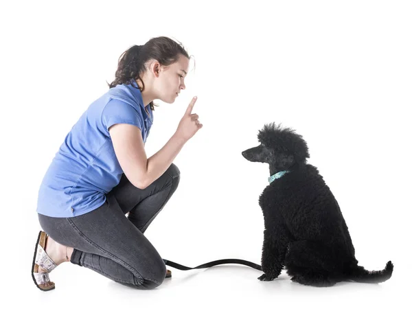 Cane Proprietario Davanti Sfondo Bianco — Foto Stock