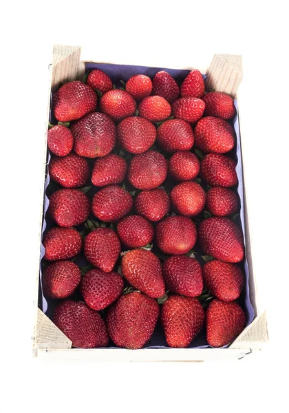 Crate Strawberry Front White Background — Stock Photo, Image