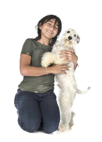 Teen and miniature schnauzer — 스톡 사진