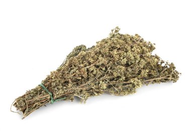 Beyaz arkaplan önünde kurutulmuş origano