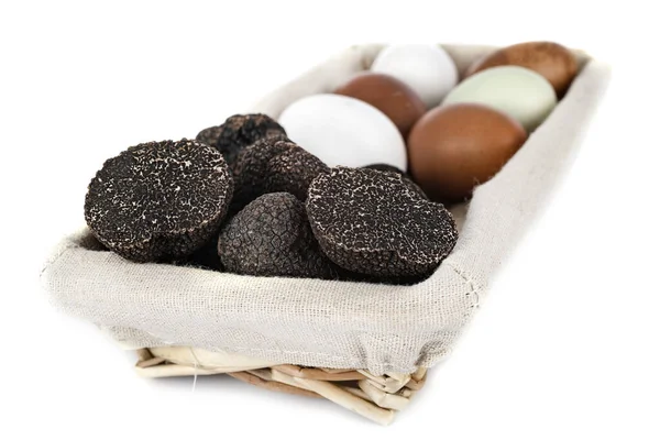 Tuber Melanosporum Und Eier Vor Weißem Hintergrund — Stockfoto