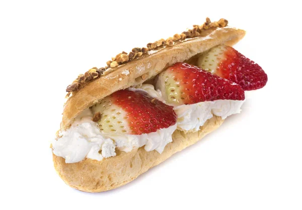 Strawberry Eclair Front White Background — Stock Photo, Image