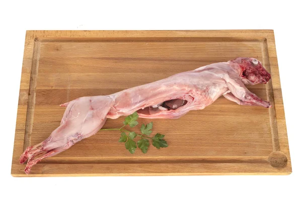 Daging Kelinci Depan Latar Belakang Putih — Stok Foto