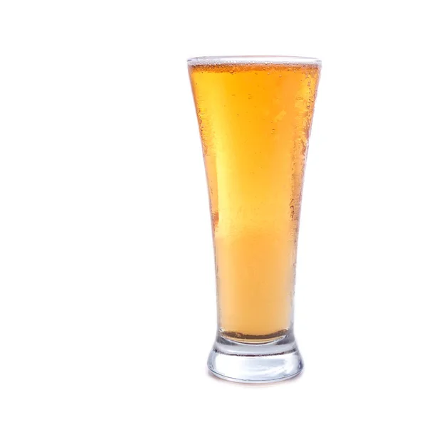 Fresh gold cold and delicious lager beer in glass over white background — Stock Photo, Image