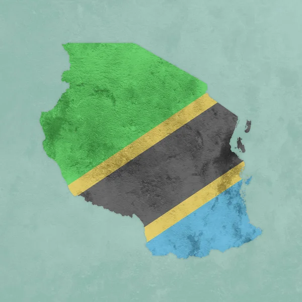 Dokulu harita ve Tanzanya'nın bayrağı — Stok fotoğraf