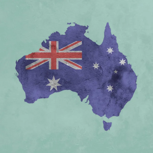 Textured map of Australia with flag