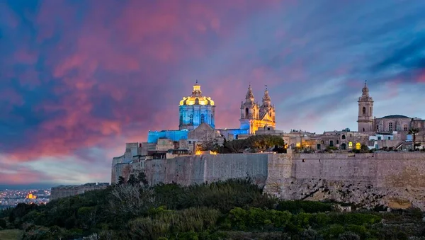 Ciudad Medieval Mdina Malta Atardecer —  Fotos de Stock