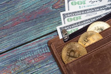 Bitcoin altın madeni para yeni sanal para ve Doları arka plan