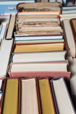 Bir kitapçı veya kitaplıkta çok sayıda kitap