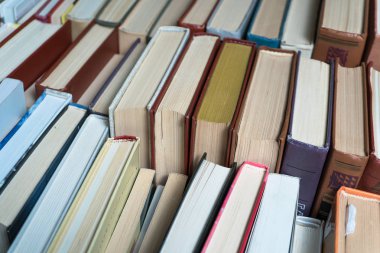 Bir kitapçı veya kitaplıkta çok sayıda kitap