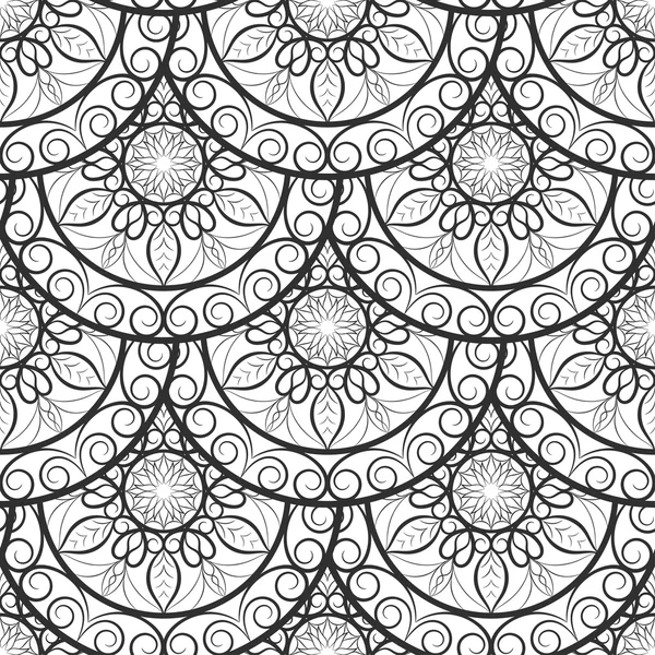 Seamless floral pattern. Black and white. Coloring book page.