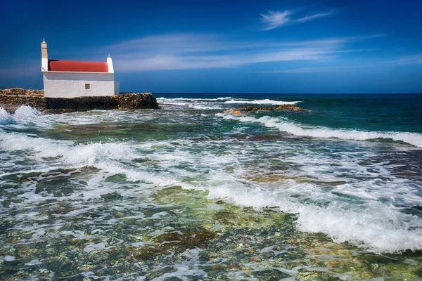 Kerkje Aan Zee Chersonissos Het Eiland Kreta Griekenland — Stockfoto