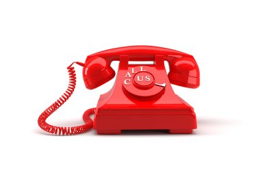 Eski stil telefonla bizi sözcükleri arar. 3D render.