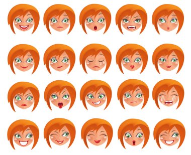 Sevimli genç kız farklı ifadelerle ayarla