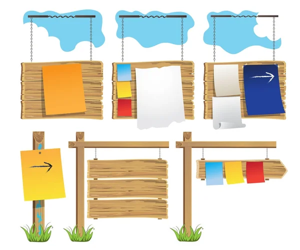 Conjunto de tablón de anuncios de madera — Archivo Imágenes Vectoriales