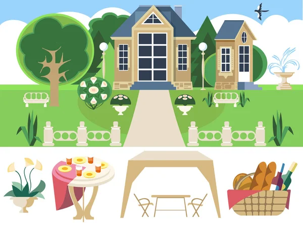 Dom, ogród, piknik elementów raj — Wektor stockowy