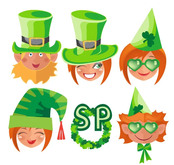 Set of emotional portraits of participants St. Patrick — Stock Vector