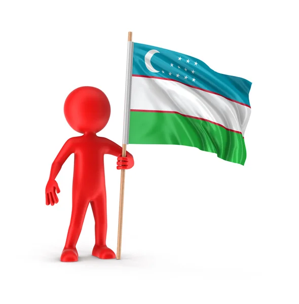 Man and Uzbek flag. Image with clipping path — Stock Photo, Image