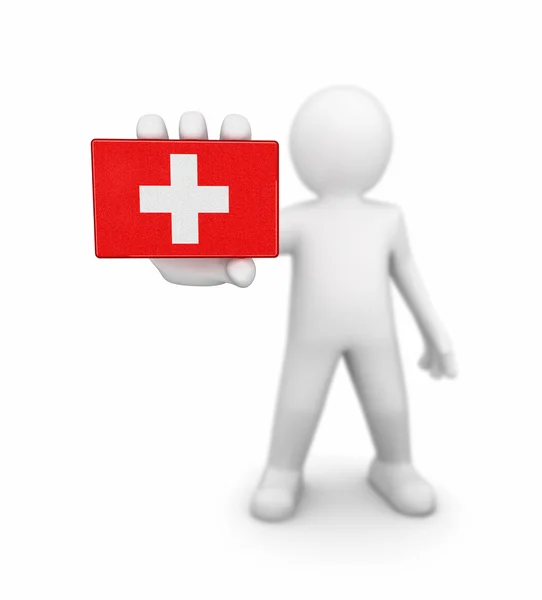 Man en Zwitserse vlag. Afbeelding met uitknippad — Stockfoto