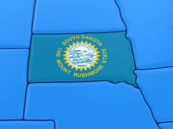 Mapa do estado de Dakota do Sul com bandeira — Fotografia de Stock