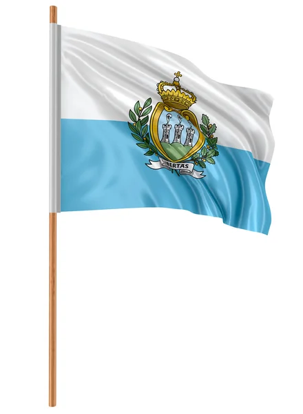 Bandera 3D de San Marino con textura de superficie de tela. Fondo blanco . — Foto de Stock