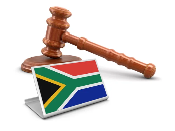 3D ξύλινη σφύρα και σημαία της Δημοκρατίας της Νοτίου Αφρικής. Εικόνα με διαδρομή αποκοπής — Φωτογραφία Αρχείου